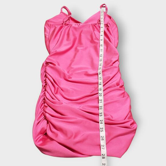 Lucy In The Sky Pink Ruched Twist Knot Bodycon Mini Dress Medium Party Nightout - Picture 8 of 9